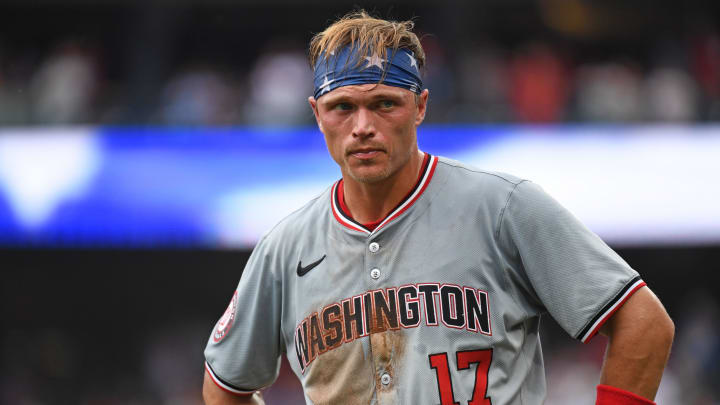 Aug 18, 2024; Philadelphia, Pennsylvania, USA; Washington Nationals outfielder Alex Call (17) during seventh inning against the Philadelphia Phillies at Citizens Bank Park. 