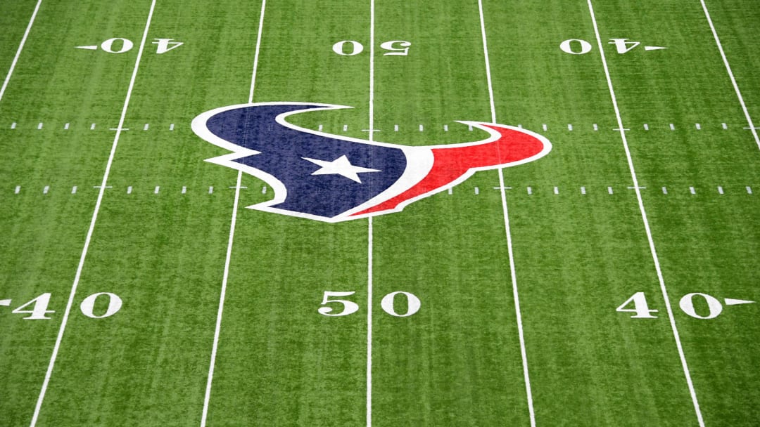 Aug 28, 2016; Houston, TX, USA; General view of the Houston Texans logo at midfield during a NFL