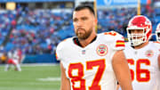 Kelce (#87) and the Chiefs are currently outside the AFC's playoff picture. 