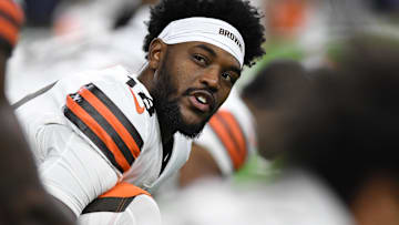 Cleveland Browns wide receiver David Bell (18) during pre-game warmups before their game against the Buffalo Bills at Ford Field.