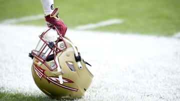 Apr 20, 2024; Tallahassee, Florida, USA; Florida State Seminoles helmet during the Spring Showcase at Doak S. Campbell Stadium. Mandatory Credit: Melina Myers-USA TODAY Sports