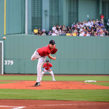 Jun 28, 2024; Boston, Massachusetts, USA; Boston Red Sox starting pitcher Nick Pivetta (37) pitches to San Diego Padres left fielder Jurickson Profar (10) during the first inning at Fenway Park. Mandatory Credit: Eric Canha-USA TODAY Sports