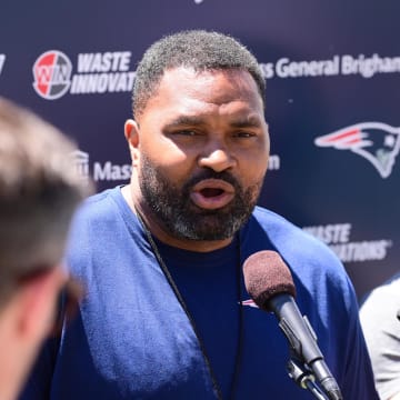 Jun 10, 2024; Foxborough, MA, USA;  New England Patriots head coach Jerod Mayo  holds a press conference at minicamp at Gillette Stadium. Mandatory Credit: Eric Canha-USA TODAY Sports