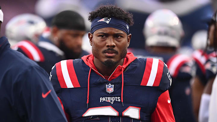 August 8, 2024; Foxborough, MA, USA;  New England Patriots cornerback Jonathan Jones (31) on the sideline during the first half against the Carolina Panthers at Gillette Stadium. Mandatory Credit: Eric Canha-Imagn Images