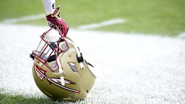 Apr 20, 2024; Tallahassee, Florida, USA; Florida State Seminoles helmet during the Spring Showcase at Doak S. Campbell Stadium. Mandatory Credit: Melina Myers-USA TODAY Sports