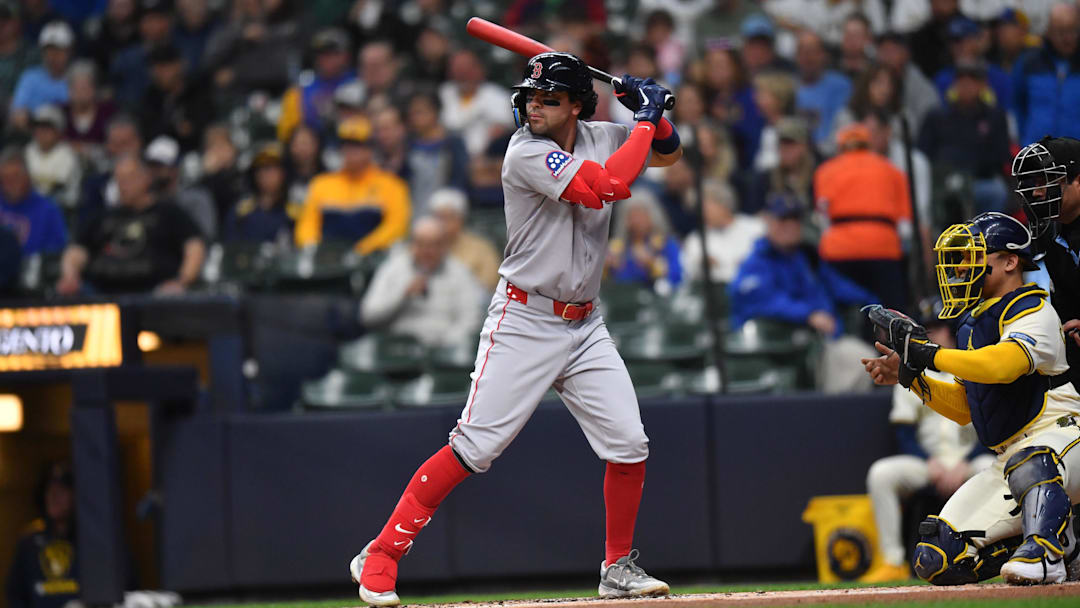 May 28, 2025; Milwaukee, Wisconsin, USA; Boston Red Sox third baseman Marcelo Mayer (39) at bat during a game against the Milwaukee Brewers at American Family Field. Mandatory Credit: Patrick Gorski-Imagn Images