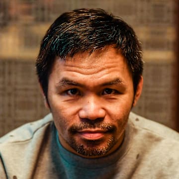 Legendary Filipino boxer Manny Pacquiao seen during a joint press conference on July 20, 2023.