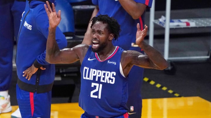 LA Clippers guard Patrick Beverley (21) celebrates in the fourth quarter against the Los Angeles Lakers at Staples Center. The Clippers defeated the Lakers. Mandatory Credit: