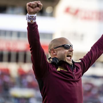 Minnesota Golden Gophers head coach PJ Fleck reacts during a win over Auburn at Raymond James Stadium.