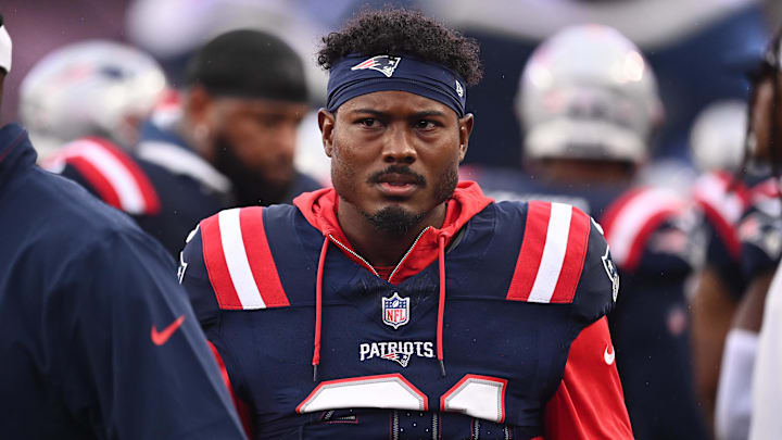 August 8, 2024; Foxborough, MA, USA;  New England Patriots cornerback Jonathan Jones (31) on the sideline during the first half against the Carolina Panthers at Gillette Stadium. Mandatory Credit: Eric Canha-Imagn Images