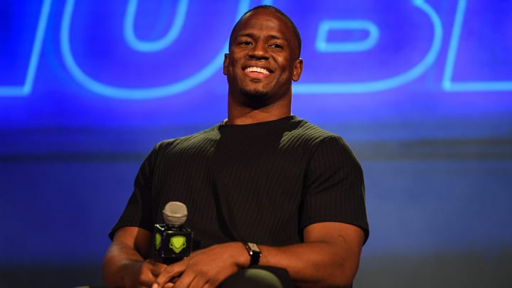 Browns running back Nick Chubb serves a guest speaker for the Greater Akron-Canton High School Sports Awards, Friday, June 21, 2024, at the Akron Civic Theatre.