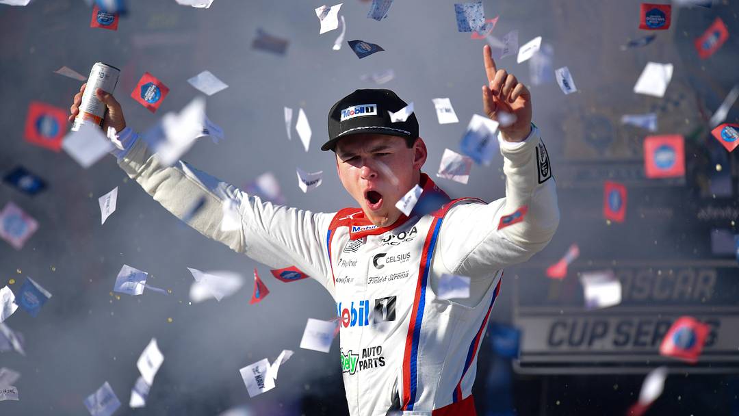 Jun 21, 2026; San Diego, California, USA; 23XI Racing driver Corey Heim (67) celebrates his victory of the Anduril 250 at San Diego Street Course. Jun 21, 2026; San Diego, California, USA; 23XI Racing driver Corey Heim (67) celebrates his victory of the Anduril 250 at San Diego Street Course.
