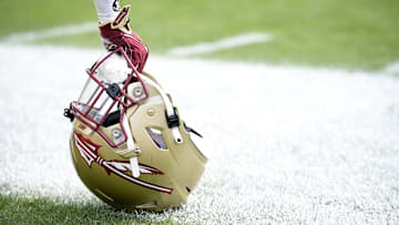 Florida State Seminoles helmet during the Spring Showcase at Doak S. Campbell Stadium. 