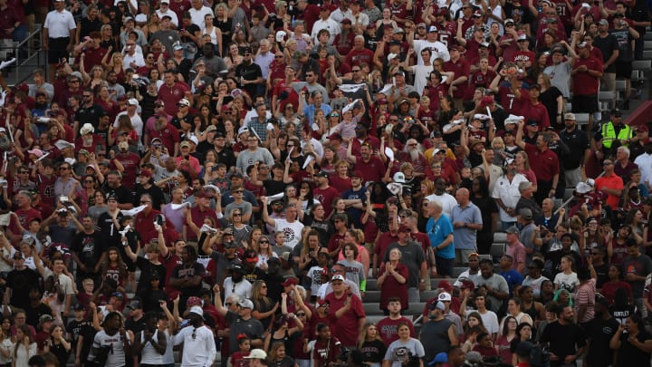 The University of South Carolina Spring football game took place at William-Brice Stadium on April 24, 2024. The USC fans cheer as the team takes to the field.