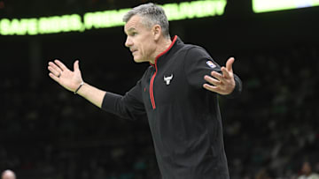 Jan 31, 2024; Charlotte, North Carolina, USA;  Chicago Bulls head coach Billy Donovan reacts during the second half against the Charlotte Hornets at the Spectrum Center. Mandatory Credit: Sam Sharpe-Imagn Images