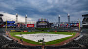May 13, 2024; Chicago, Illinois, USA; General view of the sky and rain tarp as the Chicago White Sox and Washington Nationals game is postponed until tomorrow due to rain at Guaranteed Rate Field.