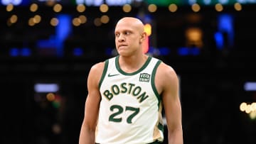 Feb 4, 2024; Boston, Massachusetts, USA; Boston Celtics guard Jordan Walsh (27) looks on during the second half against the Memphis Grizzlies at TD Garden. Mandatory Credit: Eric Canha-USA TODAY Sports