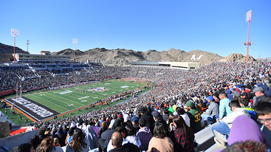Fans watch the action during the second half of the Tony the Tiger Sun Bowl game between the Notre Dame Fighting Irish and the Oregon State Beavers at Sun Bowl Stadium on December 29, 2023 in El Paso, Texas. The Fighting Irish defeated the Beavers 40-8.