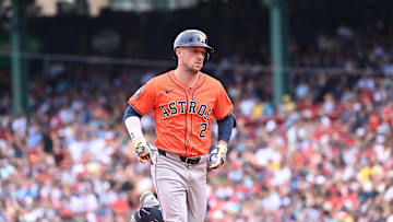 Aug 11, 2024; Boston, Massachusetts, USA; Houston Astros third baseman Alex Bregman (2) runs out the bases after hitting a three-run home run against the Boston Red Sox during the fifth inning at Fenway Park. Mandatory Credit: Eric Canha-Imagn Images