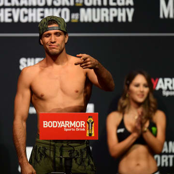 Sep 24, 2021; Las Vegas, Nevada, USA; Brian Ortega during weigh-ins for UFC 266 at Park Theater.