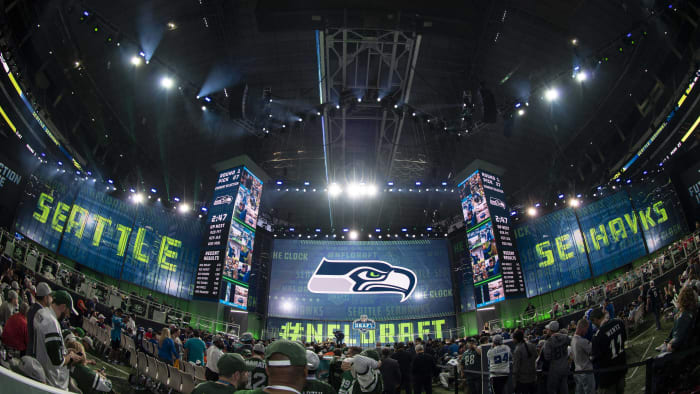 Apr 26, 2018; Arlington, TX, USA; A general view of the stadium floor during the selection of the