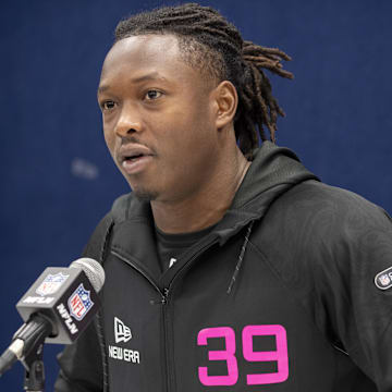 Feb 27, 2025; Indianapolis, IN, USA; Nevada defensive back Kitan Crawford (DB39) during the 2025 NFL Combine at Lucas Oil Stadium. Mandatory Credit: Tanner Pearson-Imagn Images