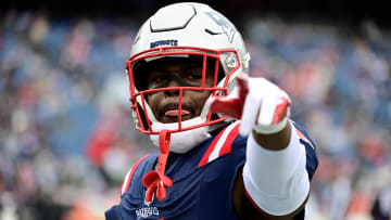 Dec 17, 2023; Foxborough, Massachusetts, USA; New England Patriots safety Jabrill Peppers (5) warms up before a game against the Kansas City Chiefs  at Gillette Stadium. Mandatory Credit: Eric Canha-USA TODAY Sports