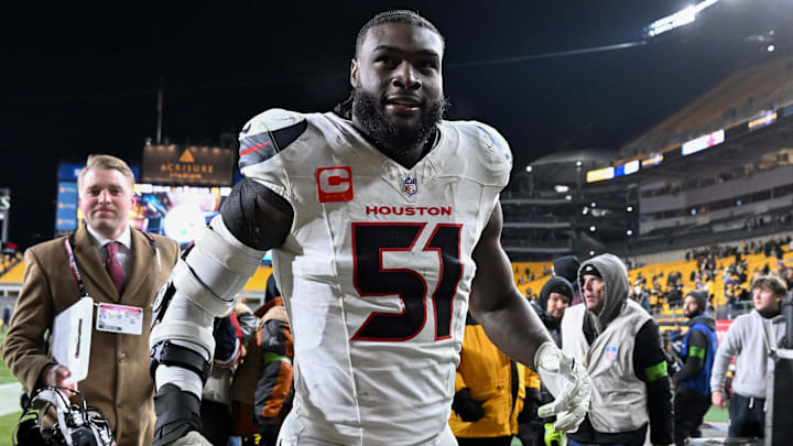 Jan 12, 2026; Pittsburgh, PA, USA; Houston Texans defensive end Will Anderson Jr. (51) leaves the field following an AFC Wild Card Round win against the Pittsburgh Steelers at Acrisure Stadium. Mandatory Credit: Barry Reeger-Imagn Images