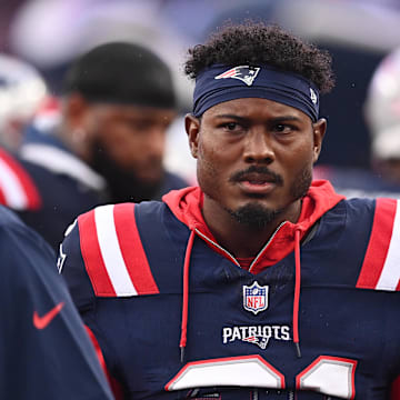 August 8, 2024; Foxborough, MA, USA;  New England Patriots cornerback Jonathan Jones (31) on the sideline during the first half against the Carolina Panthers at Gillette Stadium. Mandatory Credit: Eric Canha-Imagn Images