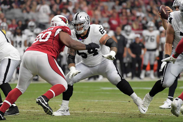 Oakland Raiders center Richie Incognito (64) during an NFL football game against the Arizona Cardinals.