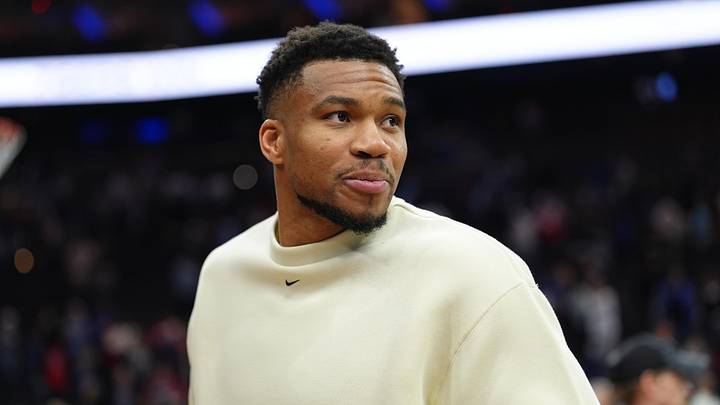 Apr 12, 2026; Philadelphia, Pennsylvania, USA; Milwaukee Bucks forward Giannis Antetokounmpo looks on after the game against the Philadelphia 76ers at Xfinity Mobile Arena. Mandatory Credit: Kyle Ross-Imagn Images
