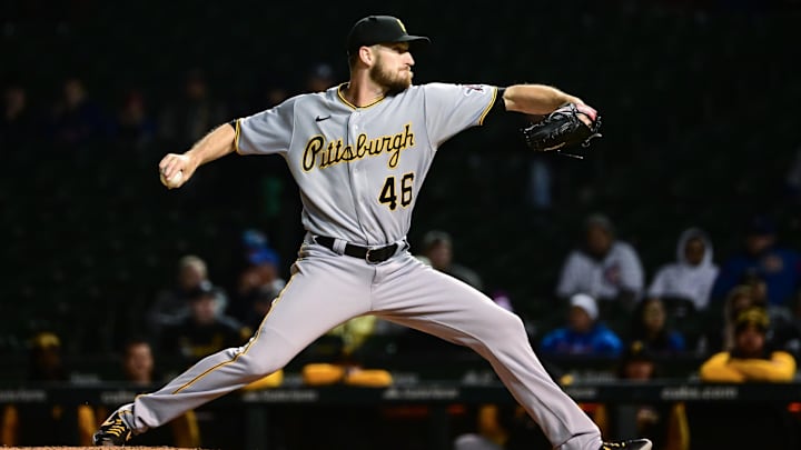Apr 22, 2022; Chicago, Illinois, USA; Pittsburgh Pirates relief pitcher Chris Stratton (46) delivers the baseball in the ninth inning against the Chicago Cubs at Wrigley Field. Mandatory Credit: Quinn Harris-Imagn Images Apr 22, 2022; Chicago, Illinois, USA; Pittsburgh Pirates relief pitcher Chris Stratton (46) delivers the baseball in the ninth inning against the Chicago Cubs at Wrigley Field. Mandatory Credit: Quinn Harris-Imagn Images