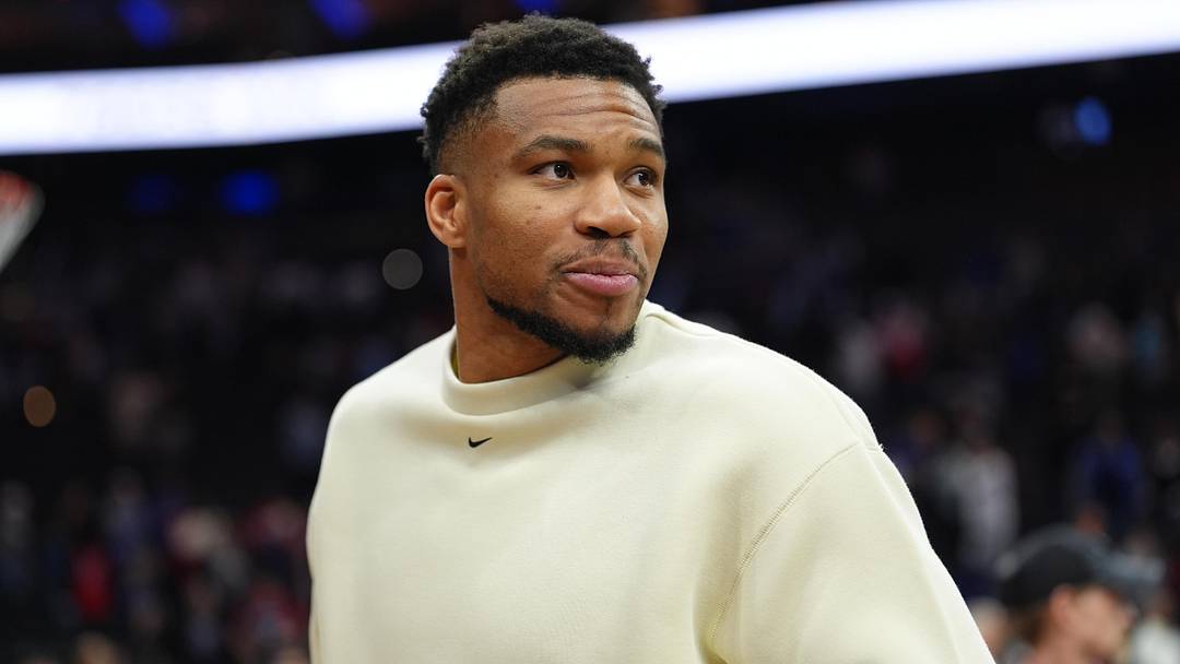 Apr 12, 2026; Philadelphia, Pennsylvania, USA; Milwaukee Bucks forward Giannis Antetokounmpo looks on after the game against the Philadelphia 76ers at Xfinity Mobile Arena. Mandatory Credit: Kyle Ross-Imagn Images
