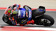 Apr 14, 2024; Austin, TX, USA; Fabio Quartararo (20) of France and Monster Energy Yamaha MotoGP rides in warmups before the start of the MotoGP Grand Prix of The Americas at Circuit of The Americas. Mandatory Credit: Jerome Miron-Imagn Images