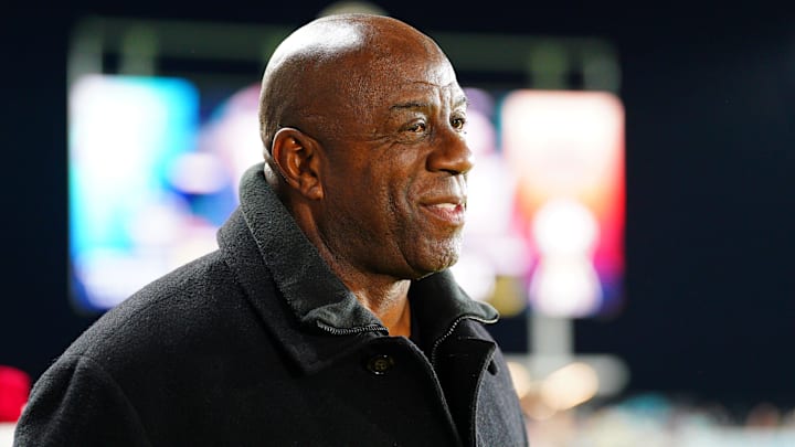 Magic Johnson attends the 2024 NWSL Championship match at CPKC Stadium. Magic Johnson attends the 2024 NWSL Championship match at CPKC Stadium.