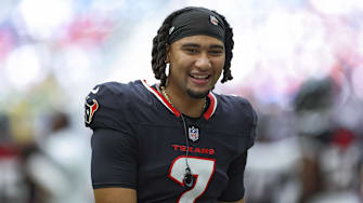 Aug 17, 2024; Houston, Texas, USA; Houston Texans quarterback C.J. Stroud (7) during the game against the New York Giants at NRG Stadium. Mandatory Credit: Troy Taormina-Imagn Images