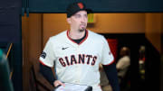 Apr 8, 2024; San Francisco, California, USA; San Francisco Giants starting pitcher Blake Snell (7) walks onto the field before the game against the Washington Nationals at Oracle Park