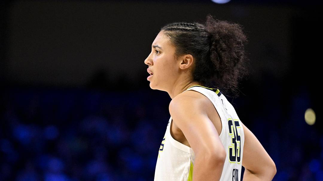 May 14, 2026; Arlington, Texas, USA; Dallas Wings guard Azzi Fudd (35) looks on during the second half against the Minnesota Lynx at College Park Center. Mandatory Credit: Jerome Miron-Imagn Images