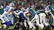 The Philadelphia Eagles execute a Tush Push for a first down against the Dallas Cowboys 