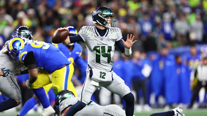 Seahawks quarterback Sam Darnold helped lead an all-time great comeback over the Rams in Thursday night's thrilling win.
