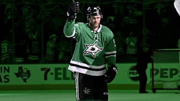 Dallas Stars right wing Mikko Rantanen skates off the ice after the Stars defeat the Winnipeg Jets.