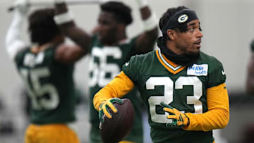 Green Bay Packers cornerback Jaire Alexander (23) is shown during organized team activities Tuesday, May 21, 2024 in Green Bay, Wisconsin.