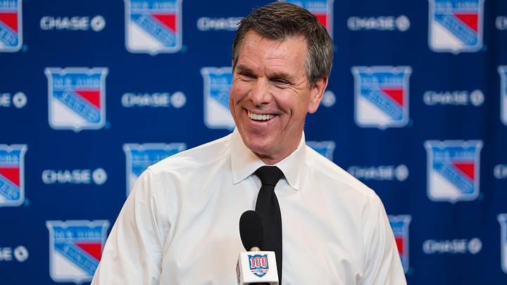 Apr 5, 2026; New York, New York, USA; New York Rangers head coach Mike Sullivan speaks to reporters after an 8-1 win against the Washington Capitals at Madison Square Garden. Mandatory Credit: Danny Wild-Imagn Images
