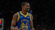 Oct 23, 2024; Portland, Oregon, USA; Golden State Warriors shooting guard De'Anthony Melton (8) is pictured against the Portland Trailblazers at Moda Center. Mandatory Credit: Stephen Brashear-Imagn Images