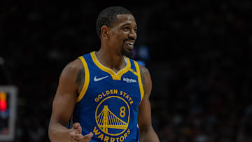 Oct 23, 2024; Portland, Oregon, USA; Golden State Warriors shooting guard De'Anthony Melton (8) is pictured against the Portland Trailblazers at Moda Center. Mandatory Credit: Stephen Brashear-Imagn Images