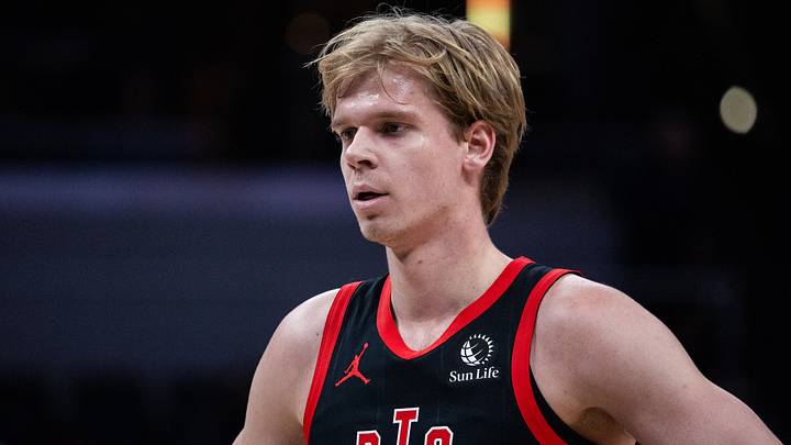 Jan 14, 2026; Indianapolis, Indiana, USA;Toronto Raptors guard/forward Gradey Dick (1) in the first half against the Indiana Pacers at Gainbridge Fieldhouse. Mandatory Credit: Trevor Ruszkowski-Imagn Images