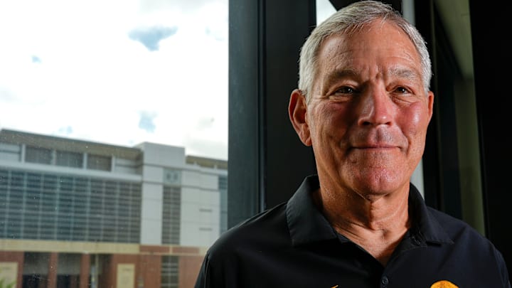 Iowa head football coach Kirk Ferentz is pictured June 27, 2025 in Iowa City, Iowa. Iowa head football coach Kirk Ferentz is pictured June 27, 2025 in Iowa City, Iowa.