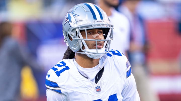 October 8, 2023; Santa Clara, California, USA; Dallas Cowboys cornerback Stephon Gilmore (21) warms up before the game against the San Francisco 49ers at Levi's Stadium.  