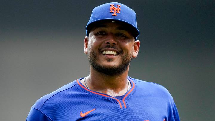 Jul 20, 2026; Milwaukee, Wisconsin, USA;  New York Mets pitcher Freddy Peralta (51) prior to the game against the Milwaukee Brewers at American Family Field. Mandatory Credit: Jeff Hanisch-Imagn Images