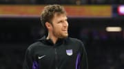 Dec 14, 2023; Sacramento, California, USA; Sacramento Kings forward Sasha Vezenkov (7) before the game against the Oklahoma City Thunder at Golden 1 Center. Mandatory Credit: Darren Yamashita-USA TODAY Sports